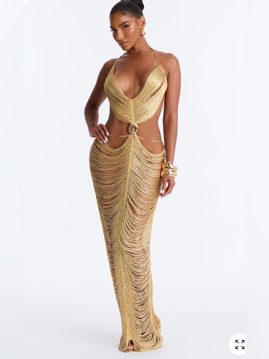 Fashion Nova Dresses & Skirts - Fashion nova cult Gaia style she’s a star metallic gold fringe dress M *